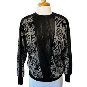 Vintage 80s Faux Leather Metallic Whimsigoth Glam Rock Sweater Top Women's S